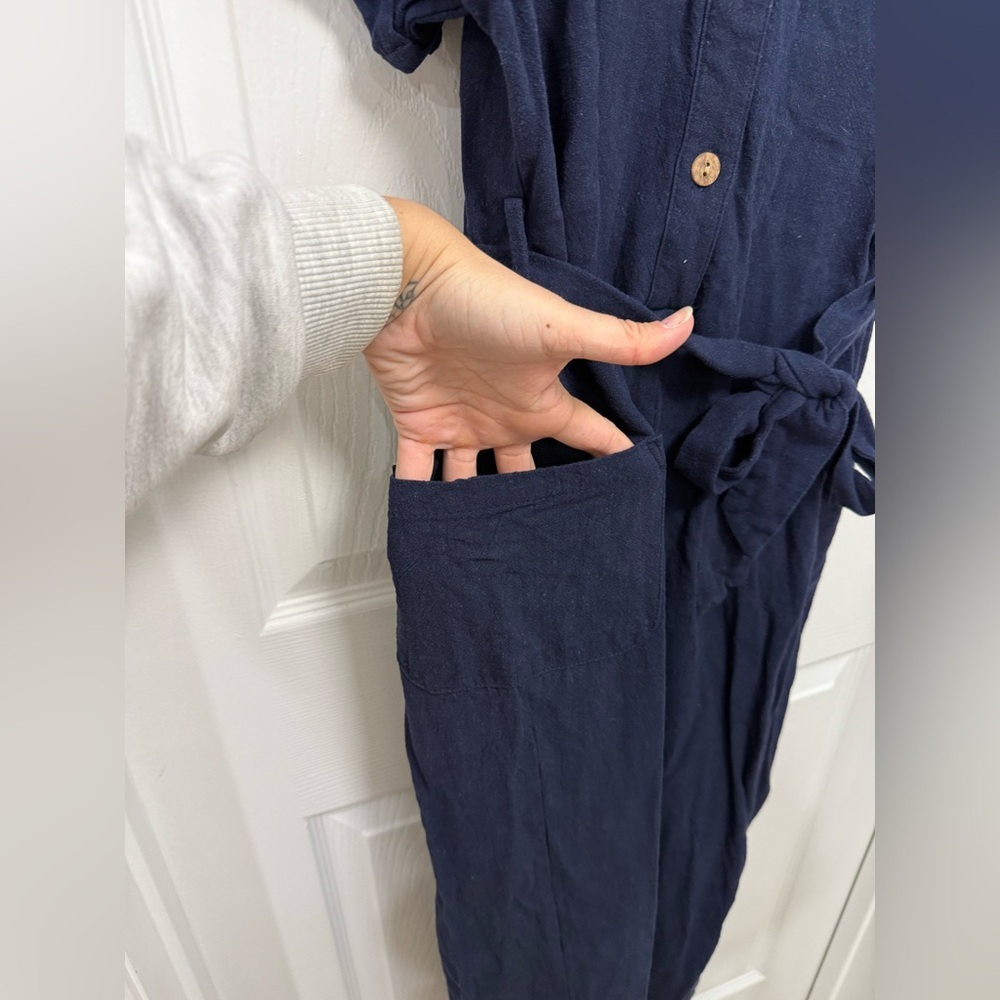 Petal And Pup Navy Blue Linen Short Sleeve Jumpsuit Size 10 Casual Summer - Picture 6 of 9